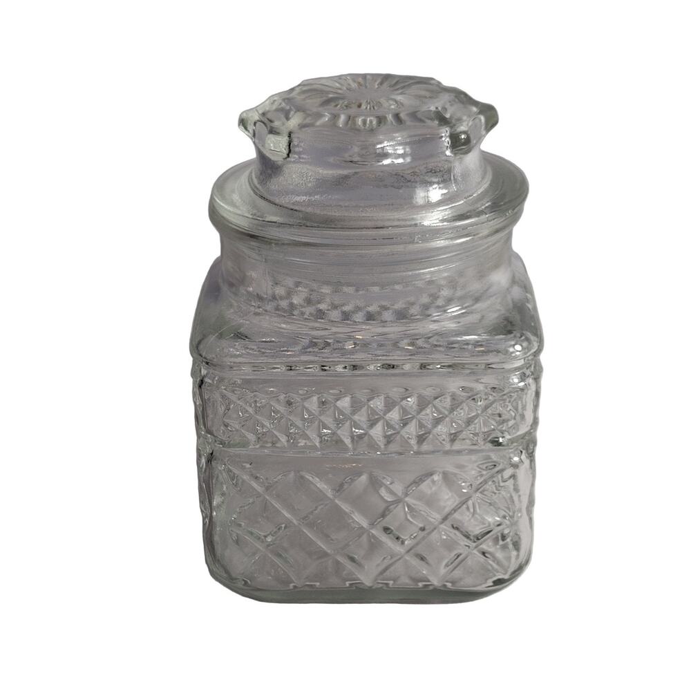 Anchor Hocking Wexford Canister Medium Clear Glass Square Vintage Lid No Gasket